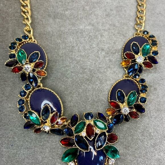 Talbots multicoloured gem jewelled rhinestone chunky statement necklace - Picture 3 of 12
